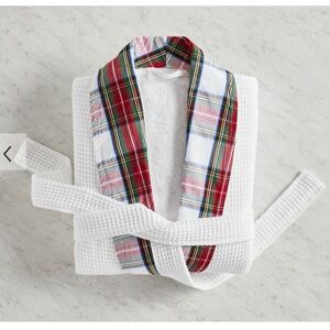 Pottery Barn White and Red Waffle Textured Robe